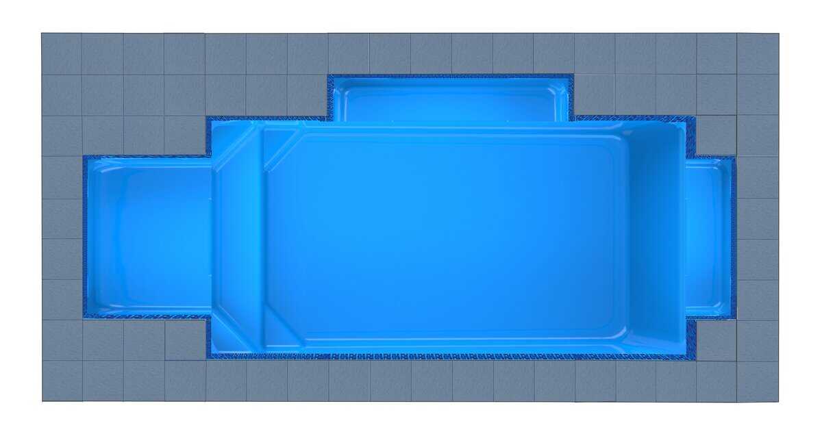Crete Square Bay + Twin Patio fibreglass pool shell — Cosmo Pools
