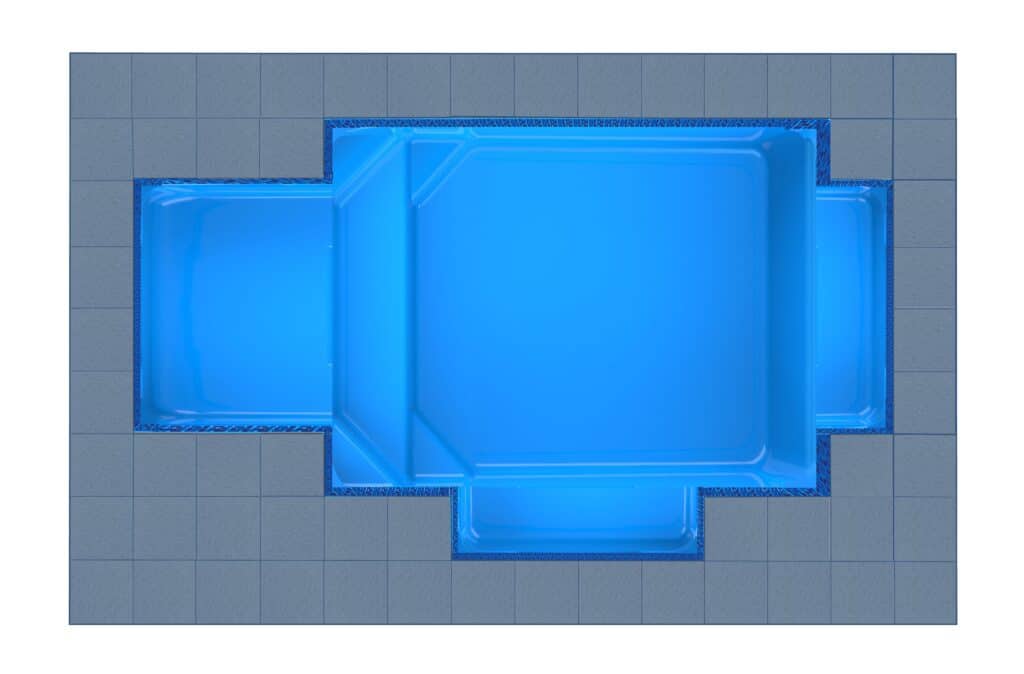 Milos Square Bay + Twin Patio fibreglass pool shell — Cosmo Pools