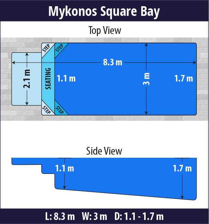 Mykonos Square Bay fibreglass pool shell — Cosmo Pools