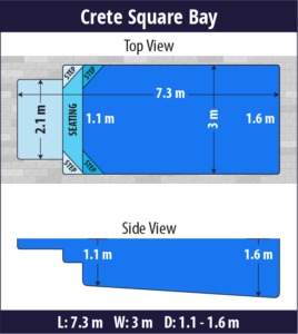 Crete Square Bay pool shell dimensions diagram — Cosmo Pools