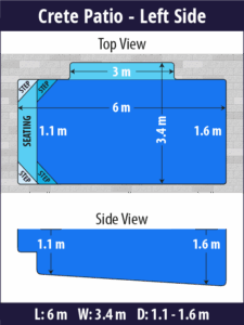 Crete Patio pool shell dimensions diagram — Cosmo Pools