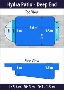 Hydra Patio pool shell dimensions diagram — Cosmo Pools