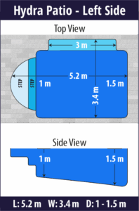 Hydra Patio pool shell dimensions diagram — Cosmo Pools