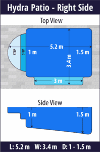 Hydra Patio pool shell dimensions diagram — Cosmo Pools