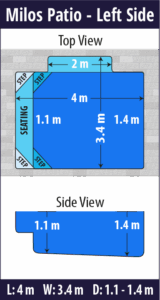Milos Patio pool shell dimensions diagram — Cosmo Pools