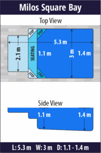 Milos Square Bay pool shell dimensions diagram — Cosmo Pools