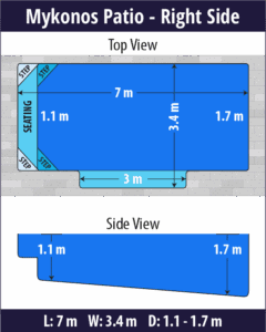 Mykonos Patio pool shell dimensions diagram — Cosmo Pools