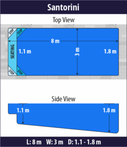 Santorini pool shell dimensions diagram — Cosmo Pools