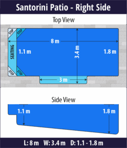 Santorini Patio pool shell dimensions diagram — Cosmo Pools
