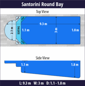 Santorini Round Bay pool shell dimensions diagram — Cosmo Pools